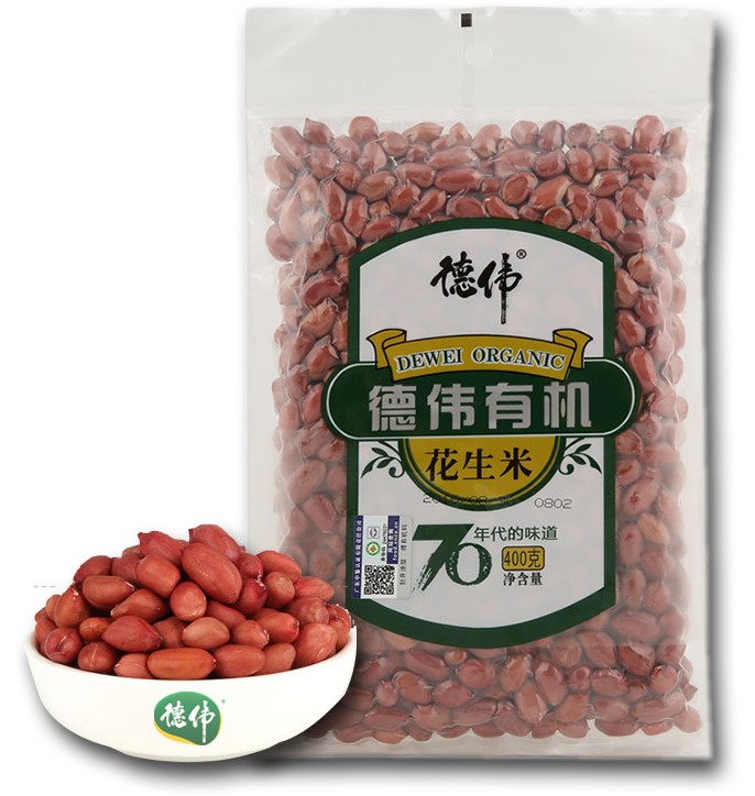 德伟 有机【花生米】红皮花生花生仁 东北黑土地四粒红 400g